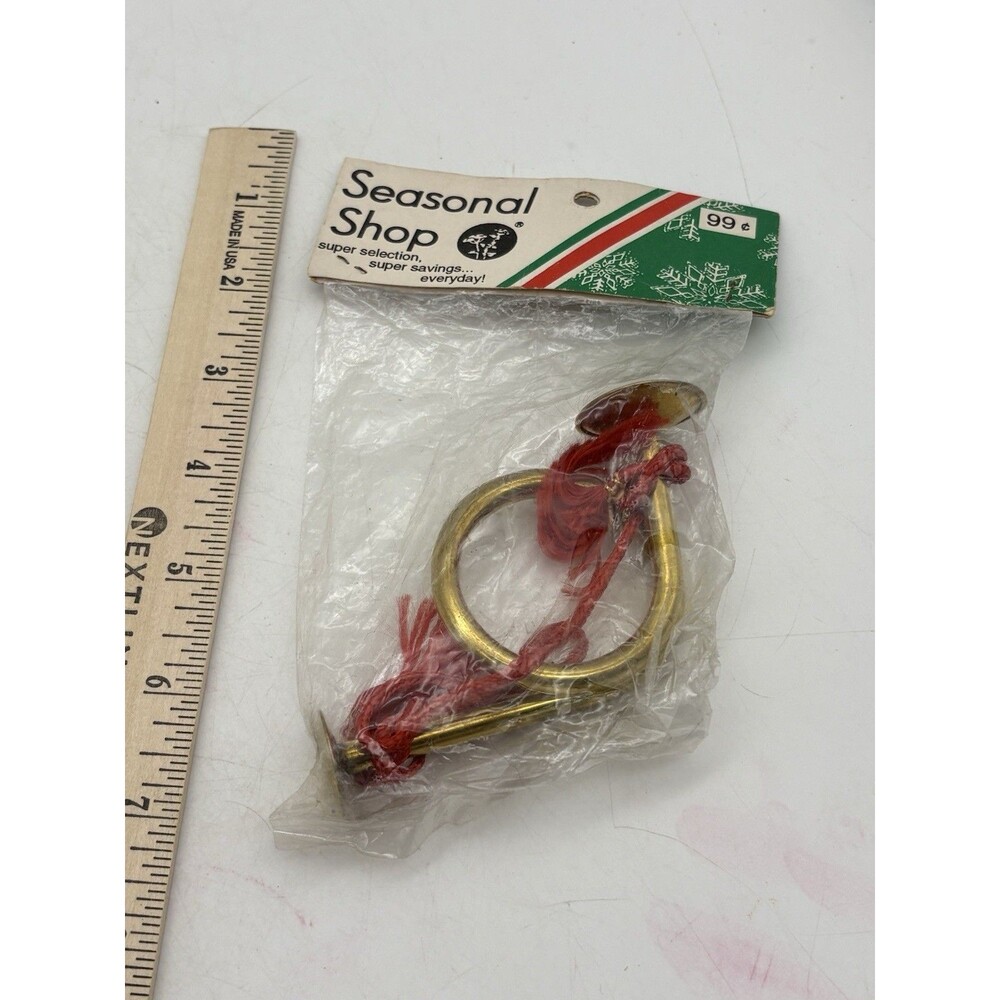 Vintage Brass Christmas Horn Ornament NOS Seasonal Shop Hobby Lobby 99¢